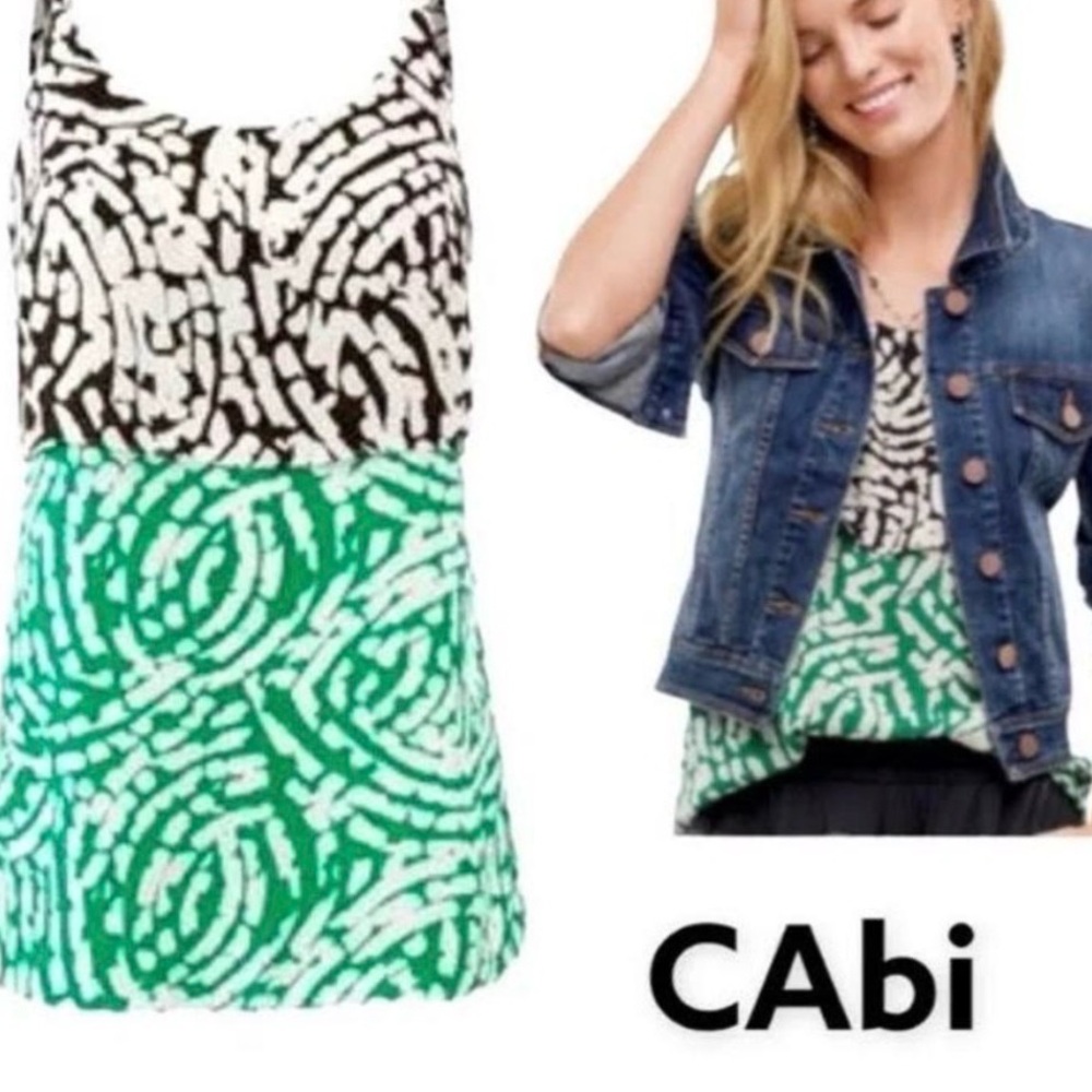 CAbi Black, White & Green Patterned Camisole